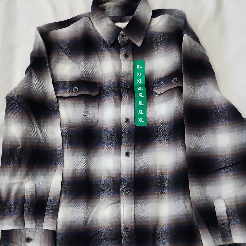 Jachs Men's Navy/Brown Flannel Shirt Size XL New